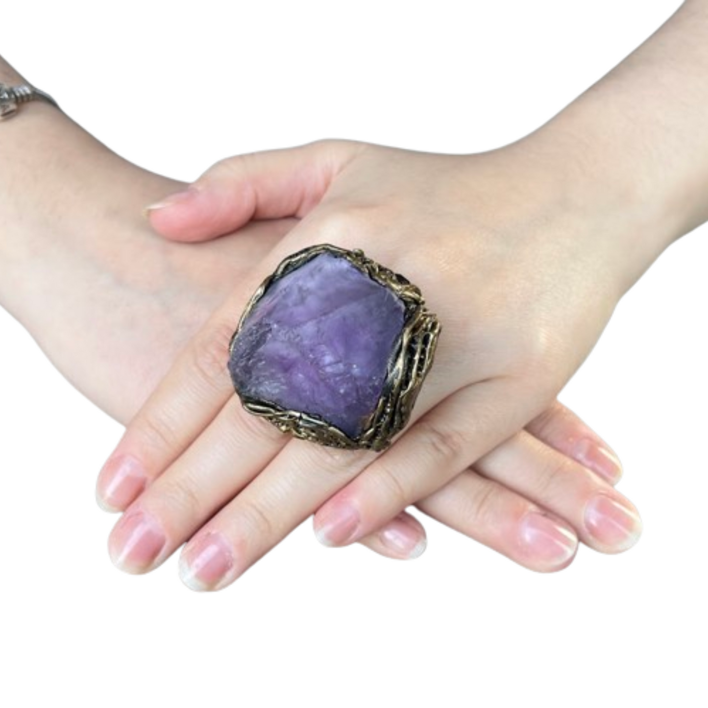 Amethyst Crystal Cuff Bracelet, Boho Purple Stone Bracelet