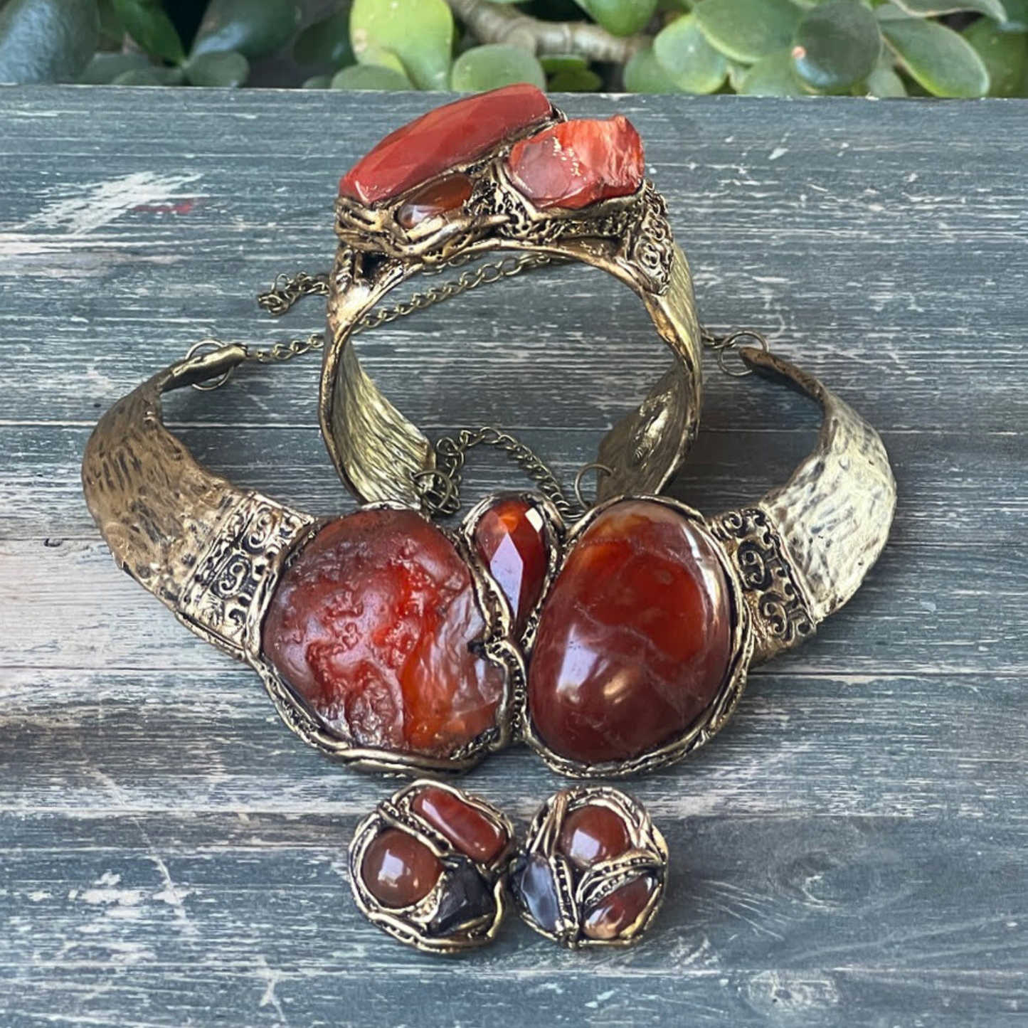 Namibian Carnelian Statement Ring - Raw Chunky Stone Jewelry