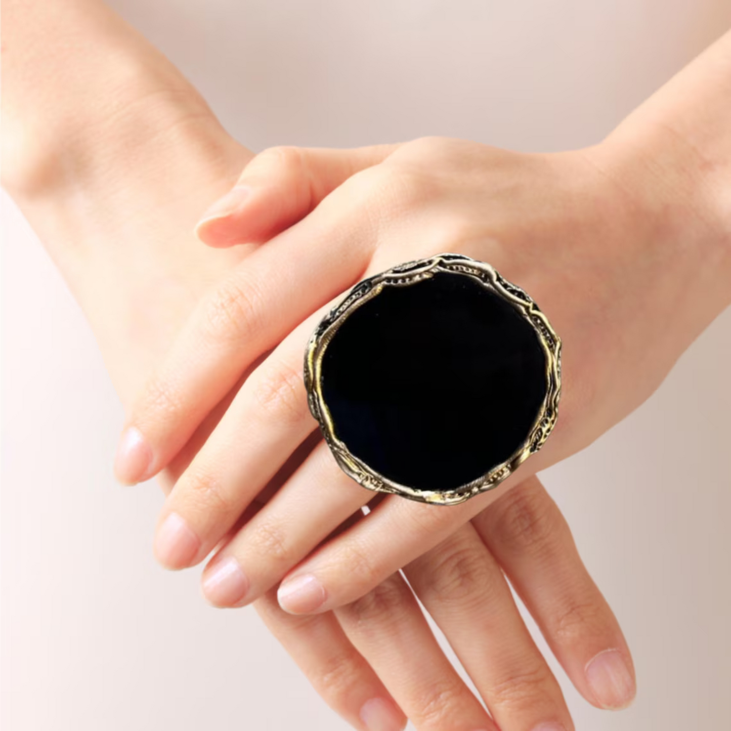 Chunky Black Obsidian Large Stone Ring, A Big Oversized Cocktail Ring for Bold Elegance