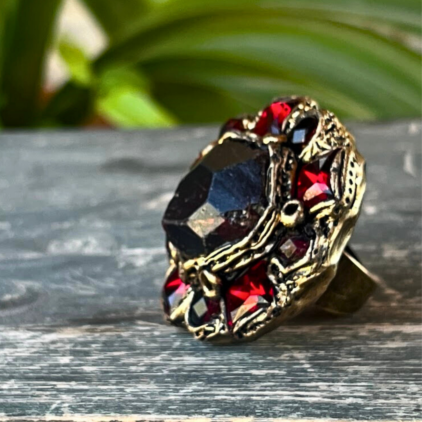 Raw Garnet Crystal Chunky Ring, Big Stone Cocktail Ring