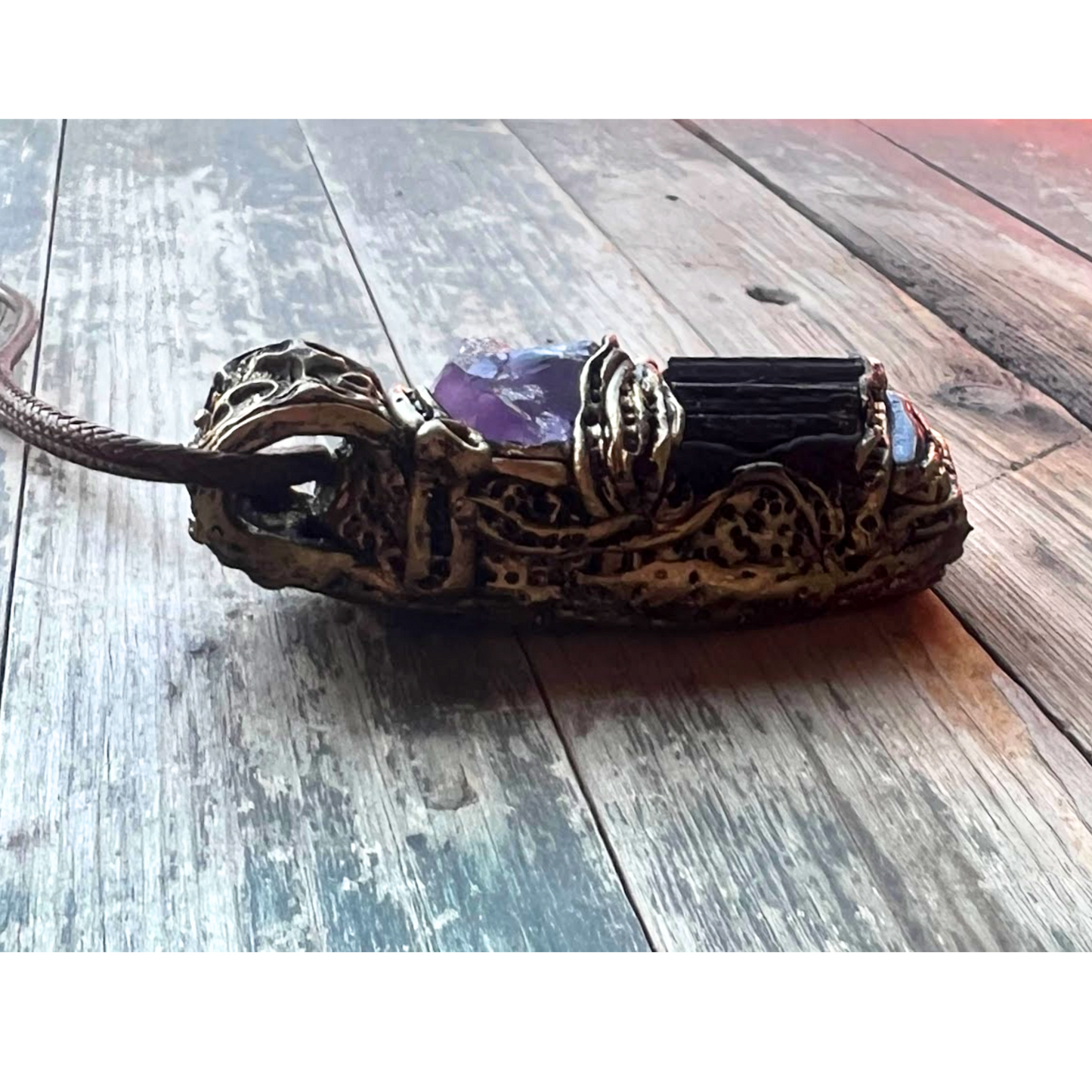 Empath Protection Amulet with Black Tourmaline & Amethyst Necklace - Spiritual Jewelry Gift