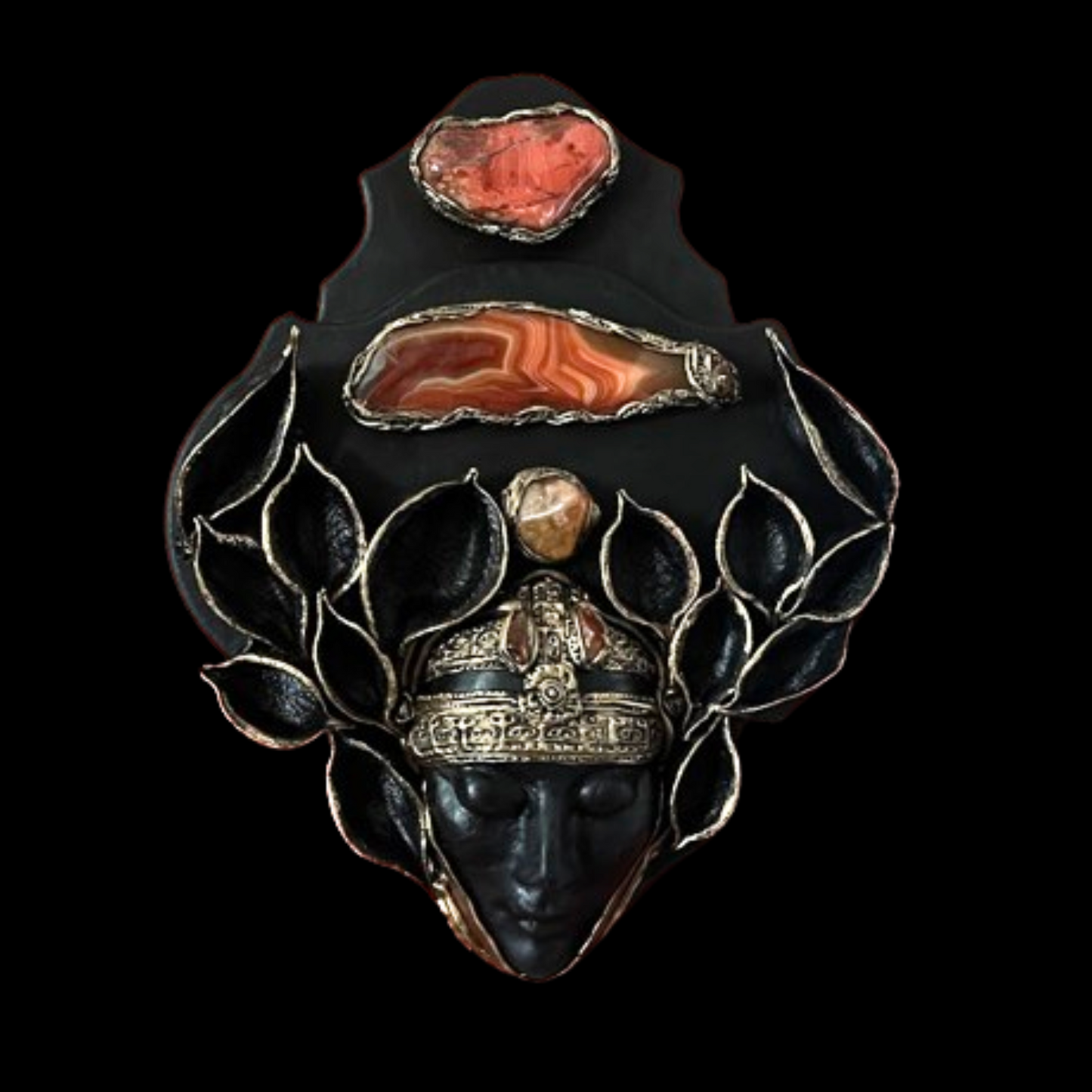 The concentrated. Handcrafted Crystal Wall Art Sculpture with Citrine, Jasper & Agate