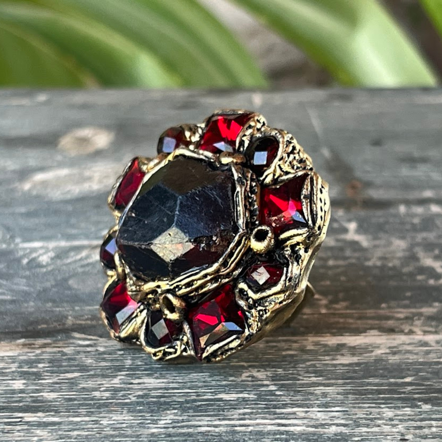 Raw Garnet Crystal Chunky Ring, Big Stone Cocktail Ring