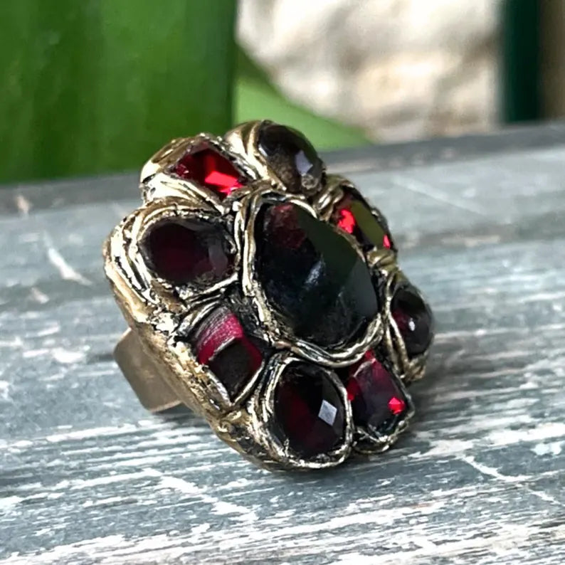 Chunky Raw Garnet Ring, Gemstone Statement Jewelry