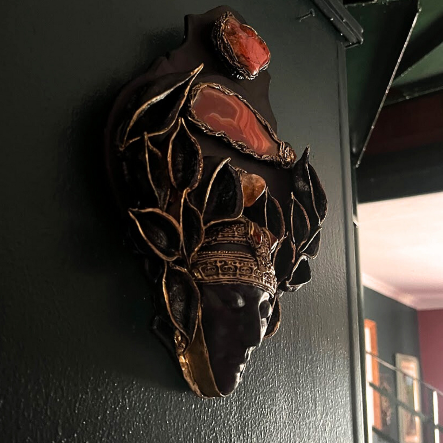 The concentrated. Handcrafted Crystal Wall Art Sculpture with Citrine, Jasper & Agate