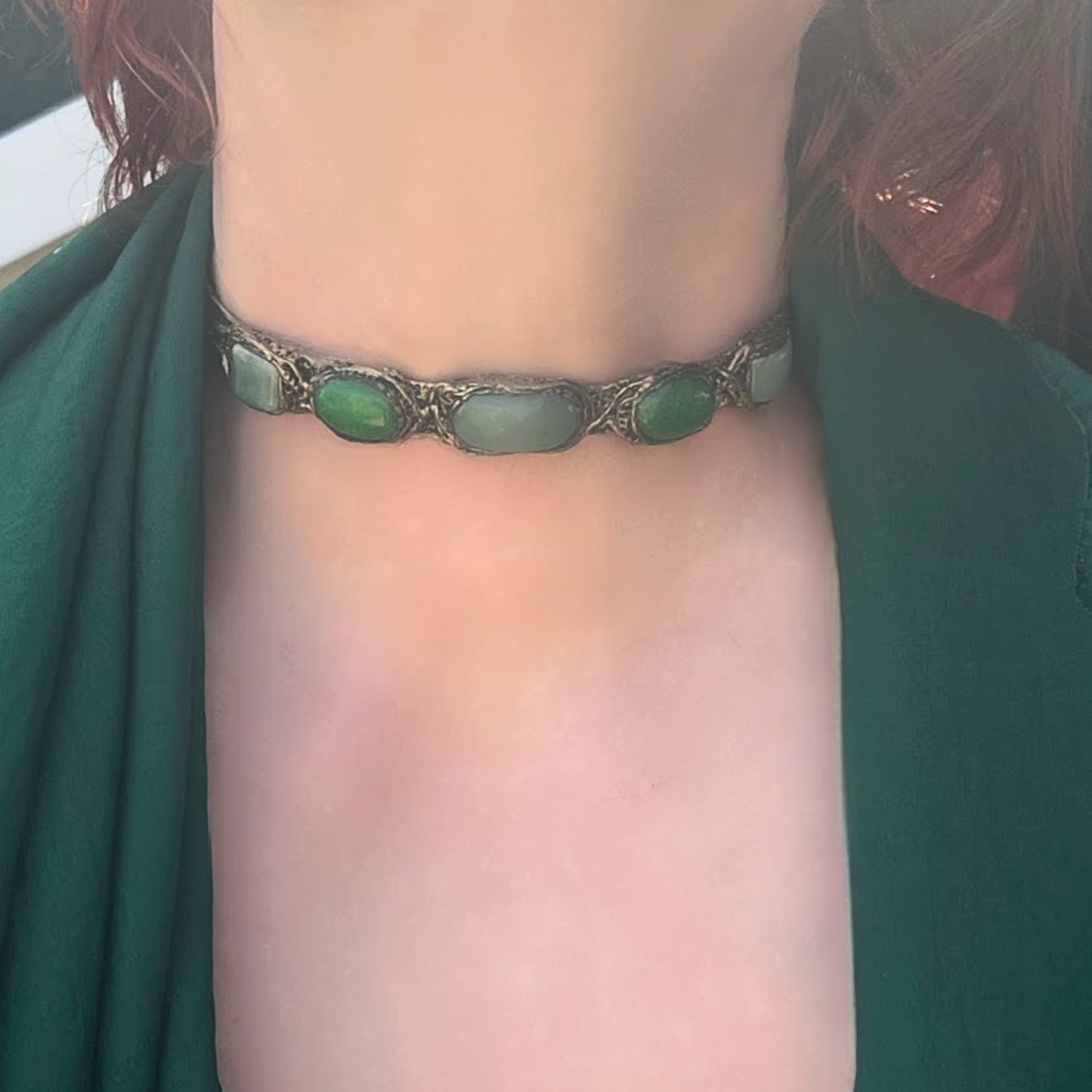 Green Aventurine & Jade Choker Necklace, Statement Crystal Jewelry