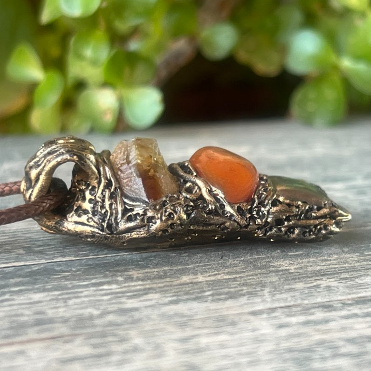 Raw Citrine, Pyrite, and Carnelian Good Luck Pendant Necklace, Raw Crystal Wealth Amulet