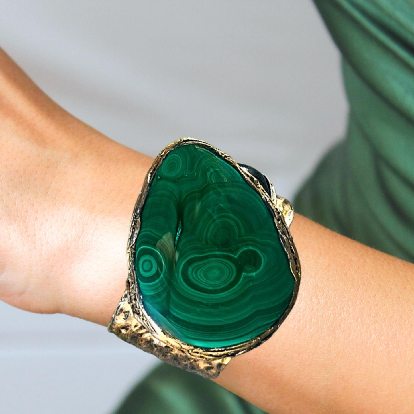 Malachite Large Cuff Bracelet - Chunky Green Gemstone Jewelry