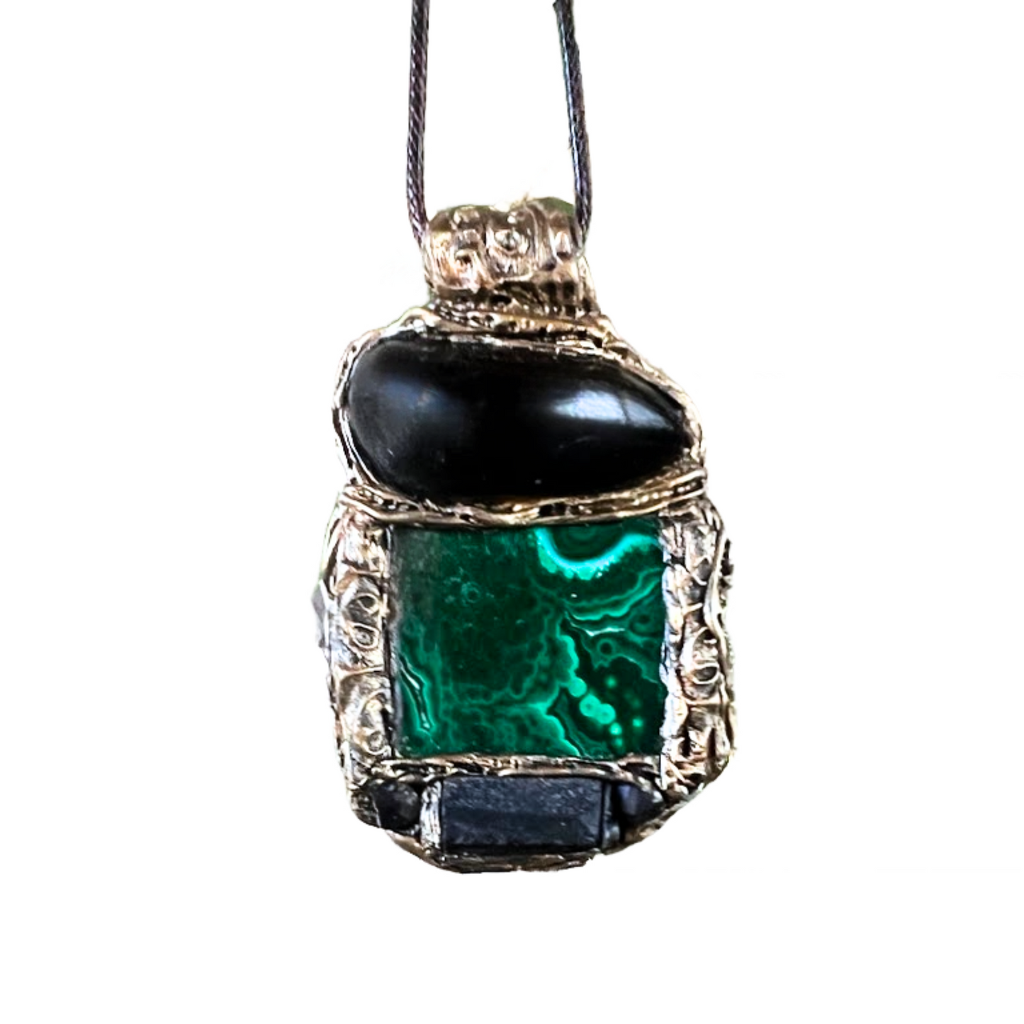 Malachite Black Tourmaline Obsidian Necklace for Empath Protection