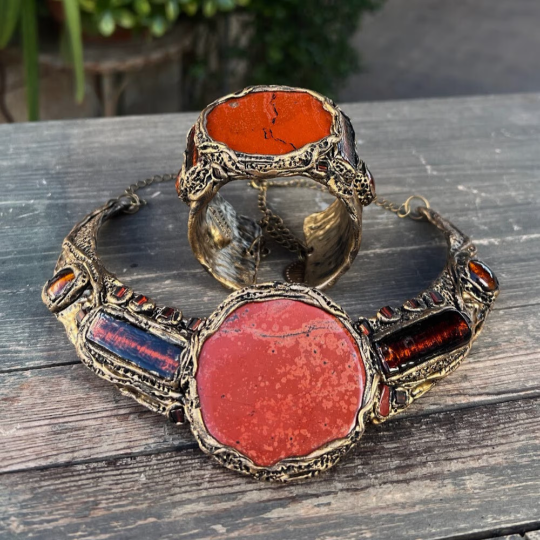 Huge Oversized Round Red Jasper Ring - Chunky Stone Statement Jewelry