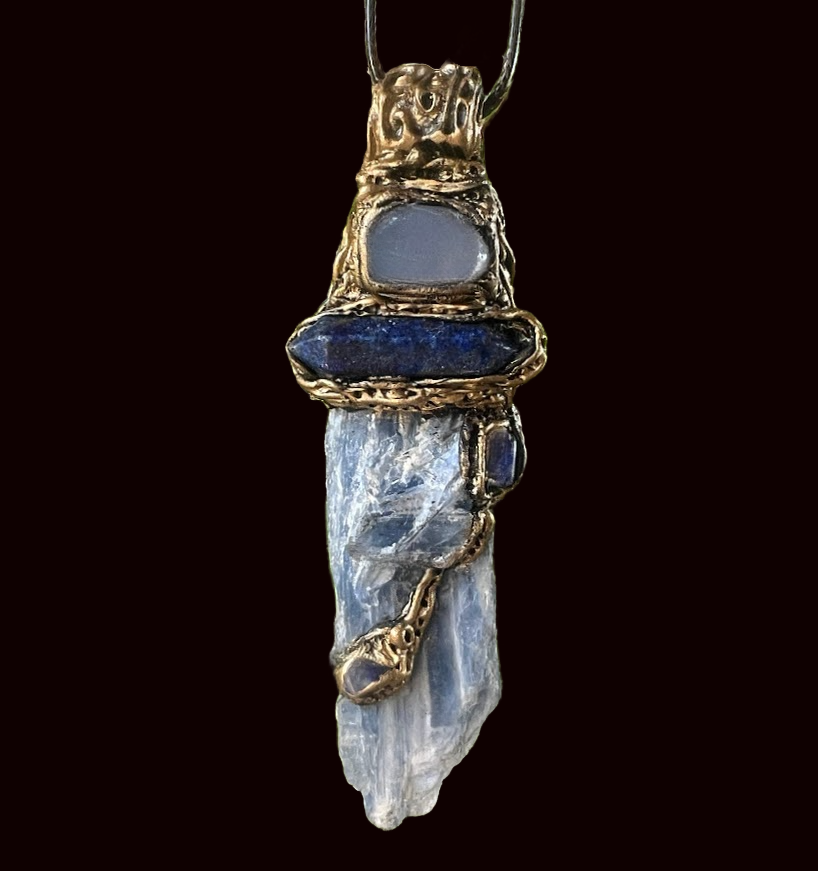 Blue Kyanite Lapis Lazuli Onyx Raw Healing Stone Amulet Necklace