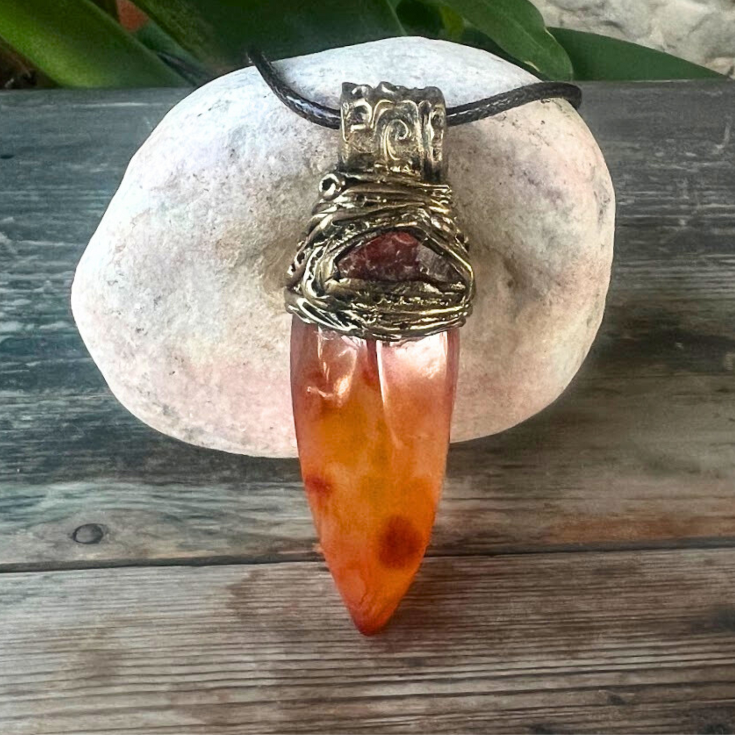 Carnelian Crystal Point Raw Stone Necklace