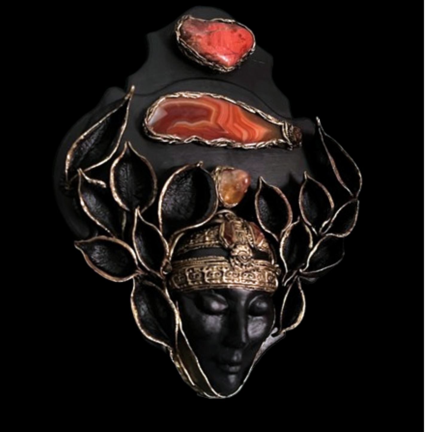 The concentrated. Handcrafted Crystal Wall Art Sculpture with Citrine, Jasper & Agate