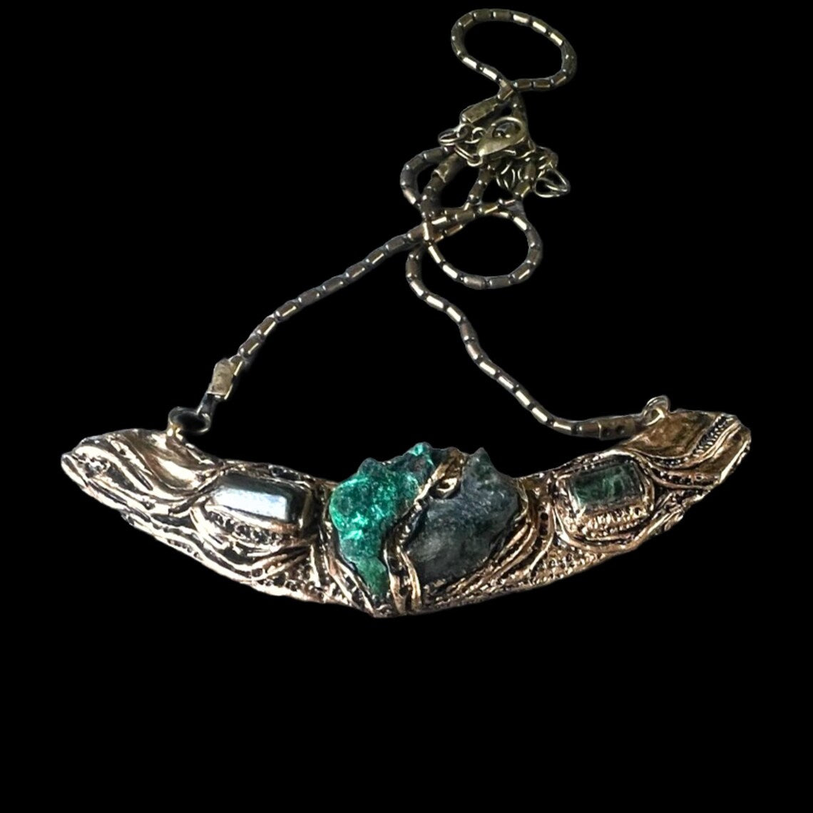 Green Gemstone Raw Emerald Necklace with Malachite & Epidote