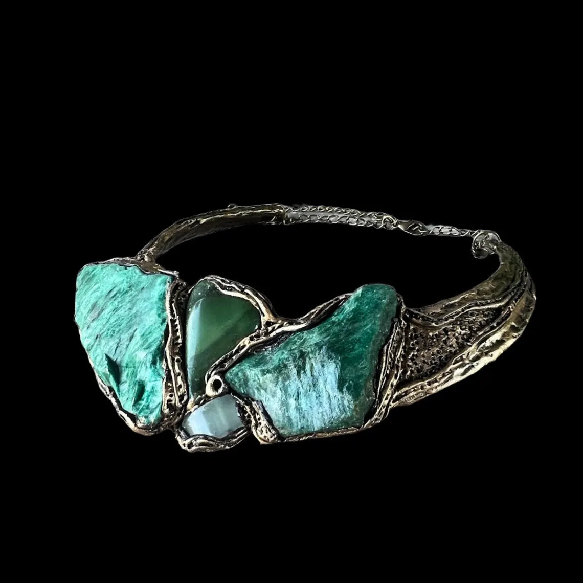 Green Gemstone Chunky Choker Collar Necklace | Aventurine & Buddstone Jewelry