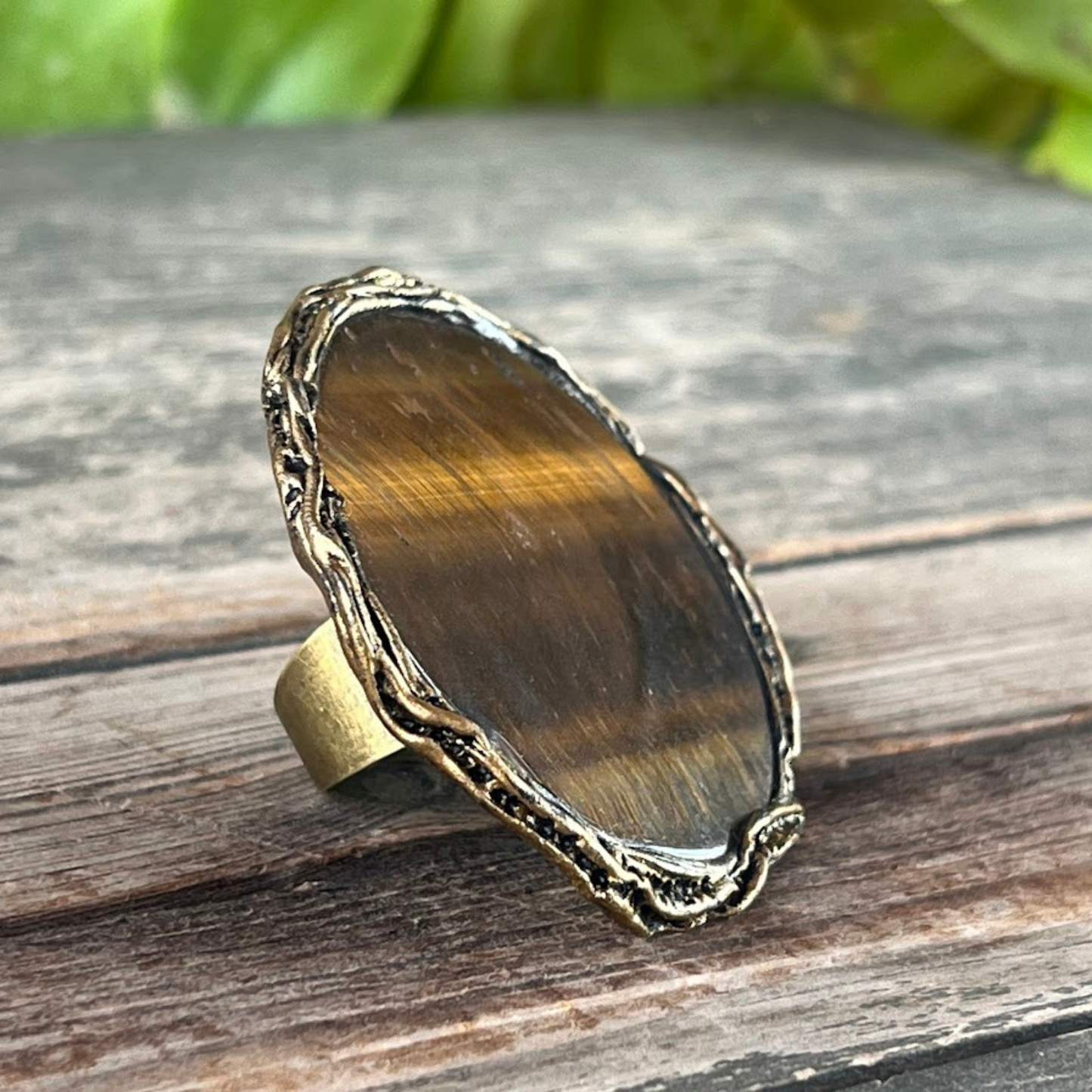Tiger Eye Statement Cocktail Ring - Stylish Bold Round Gemstone Ring