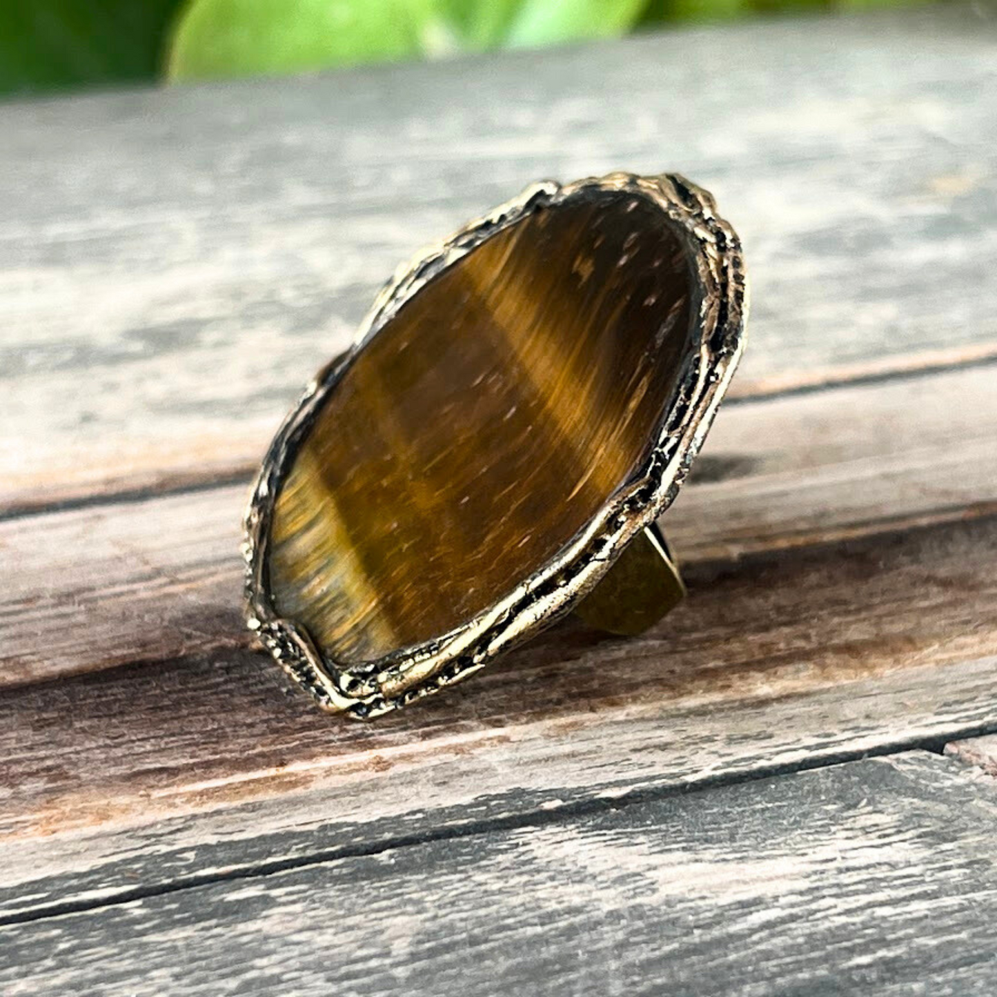 Tiger Eye Statement Cocktail Ring - Stylish Bold Round Gemstone Ring