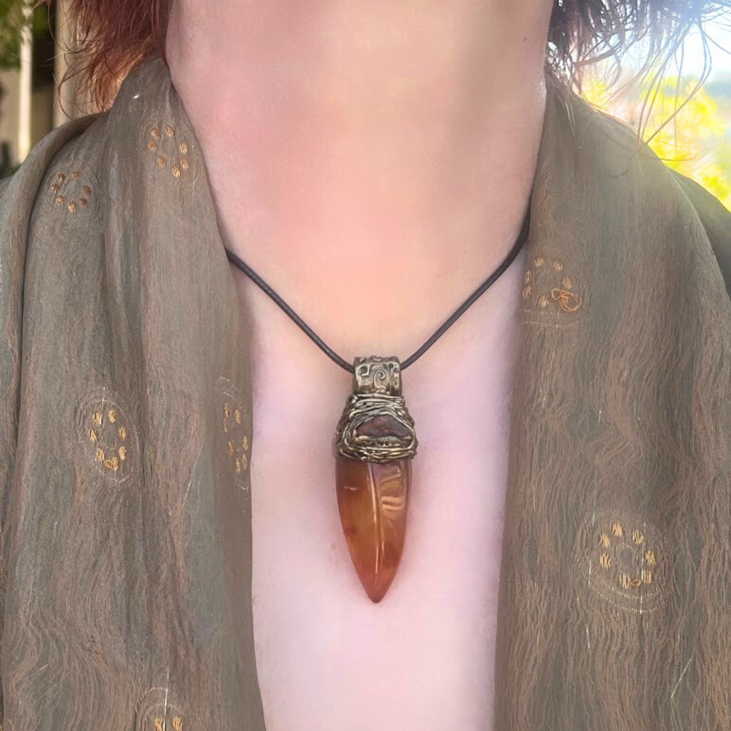 Carnelian Crystal Point Raw Stone Necklace