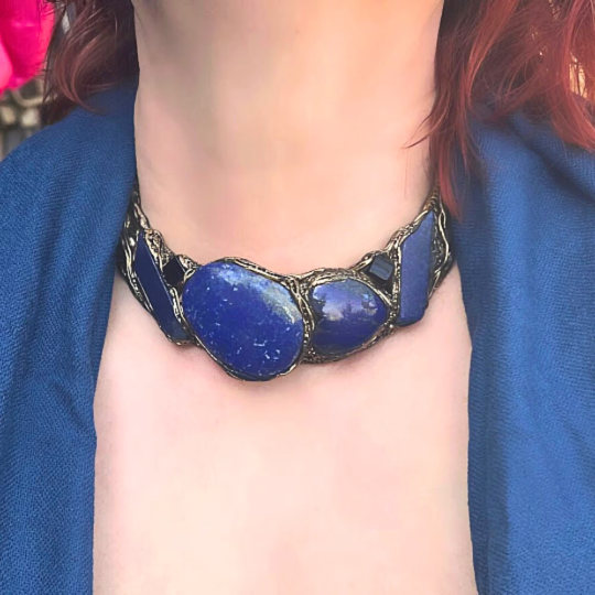 Chunky choker Lapis Lazuli collar, blue stone necklace