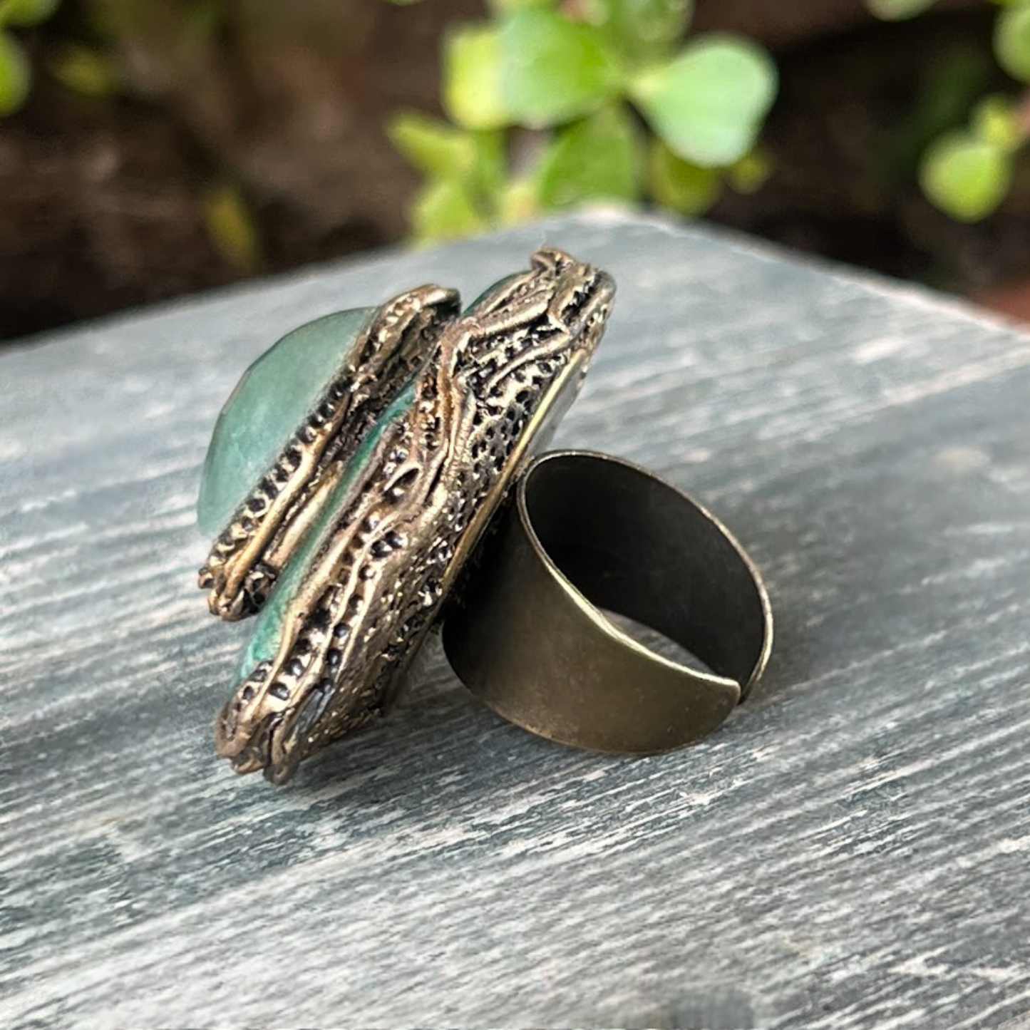 Dark and Light Aventurine Green Stone Ring - Bold Statement Jewelry
