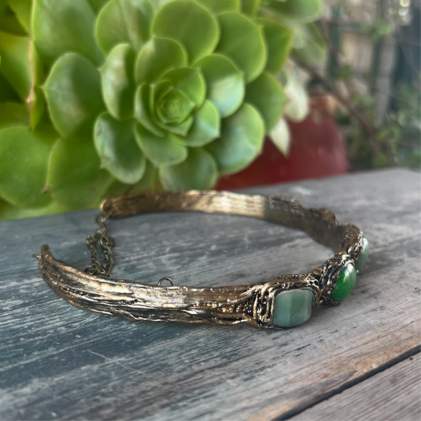 Green Aventurine & Jade Choker Necklace, Statement Crystal Jewelry