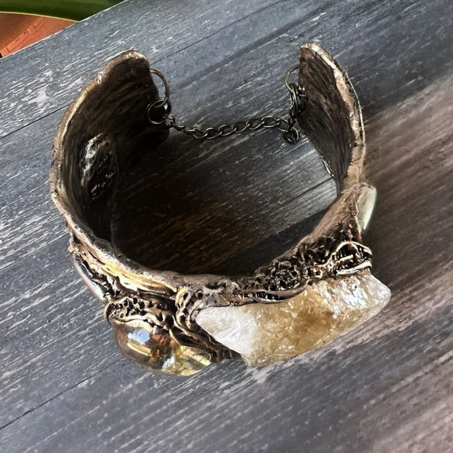 Citrine Crystal Cuff Bracelet with Pyrite - Statement Chunky Gemstone Jewelry