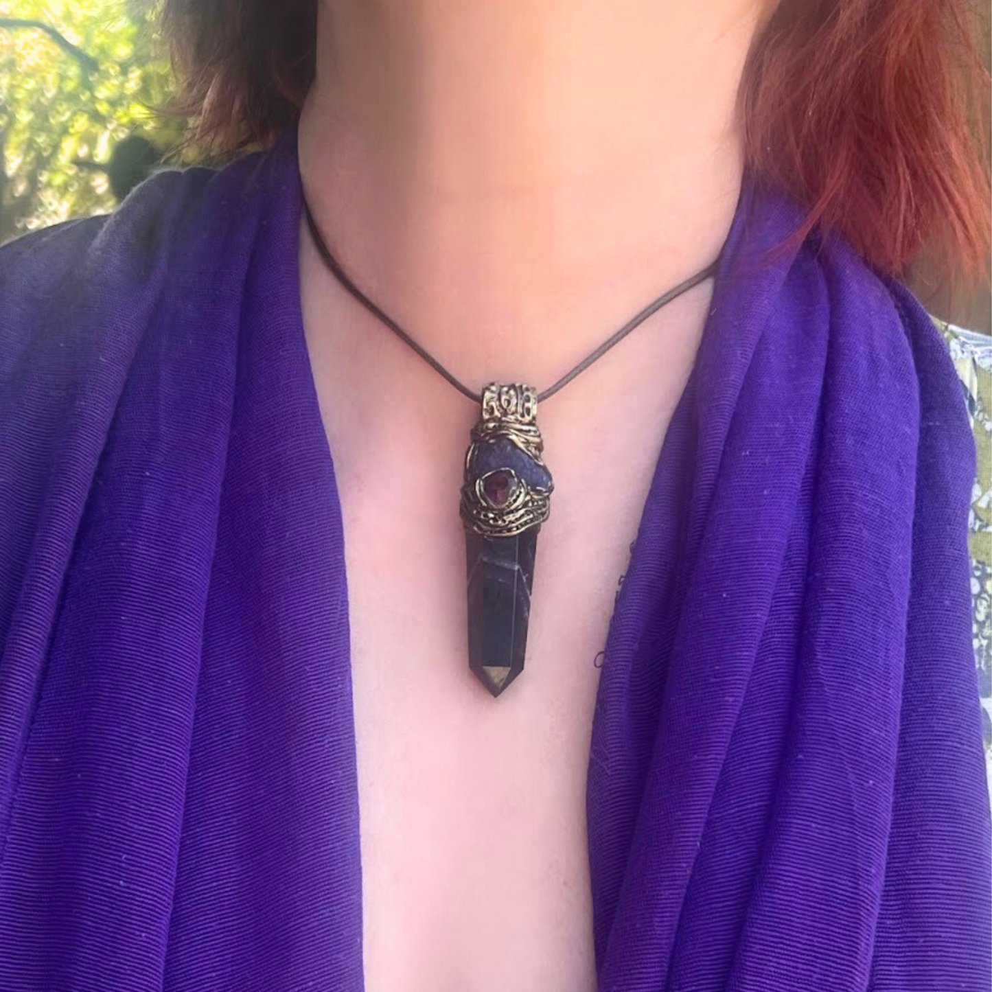 Chevron Amethyst & Raw Tanzanite Protection Amulet Necklace - Gemstone Jewelry for Spiritual Gifts