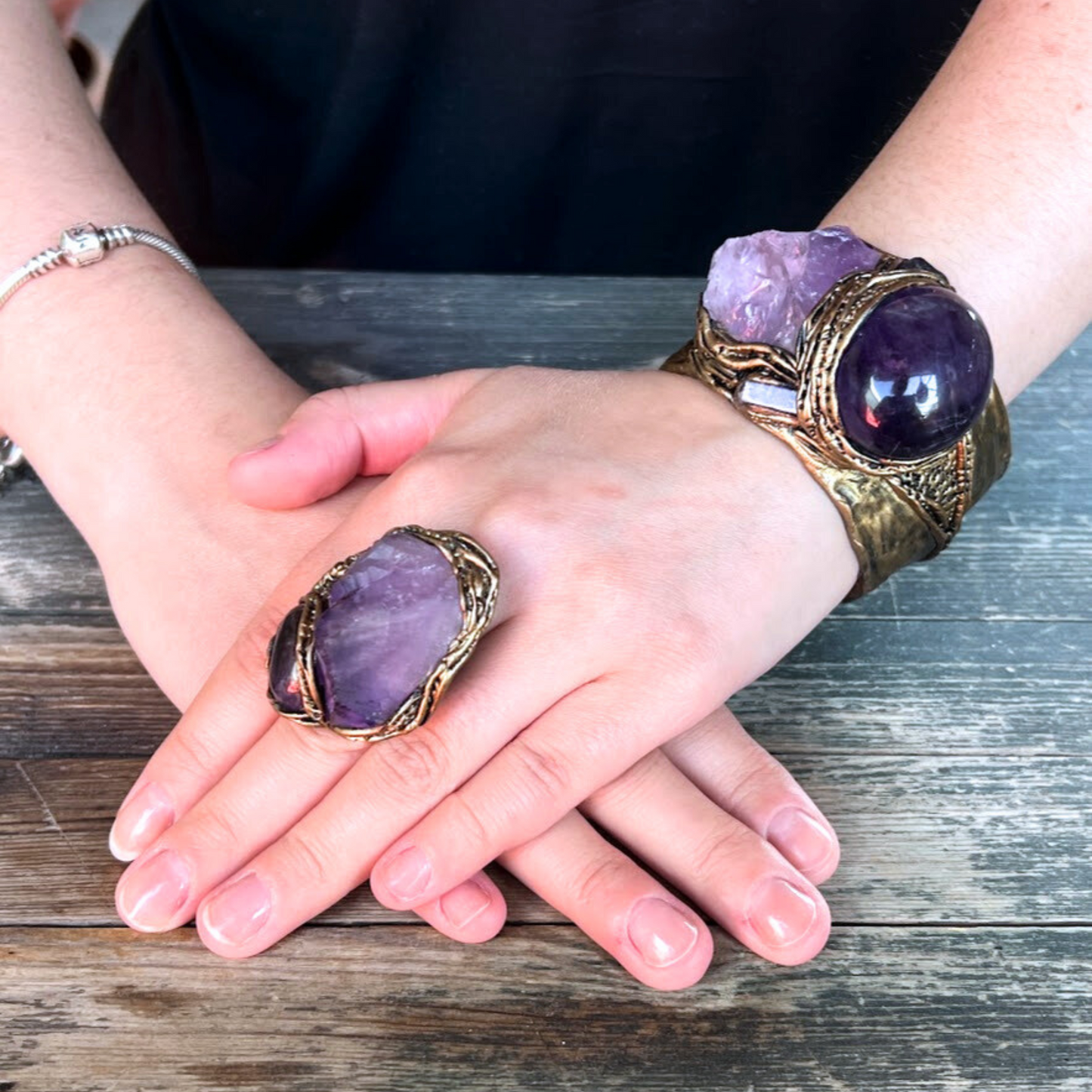 Chunky Amethyst Ring - Statement Raw Crystal Cocktail Ring - Unique Gift for Her