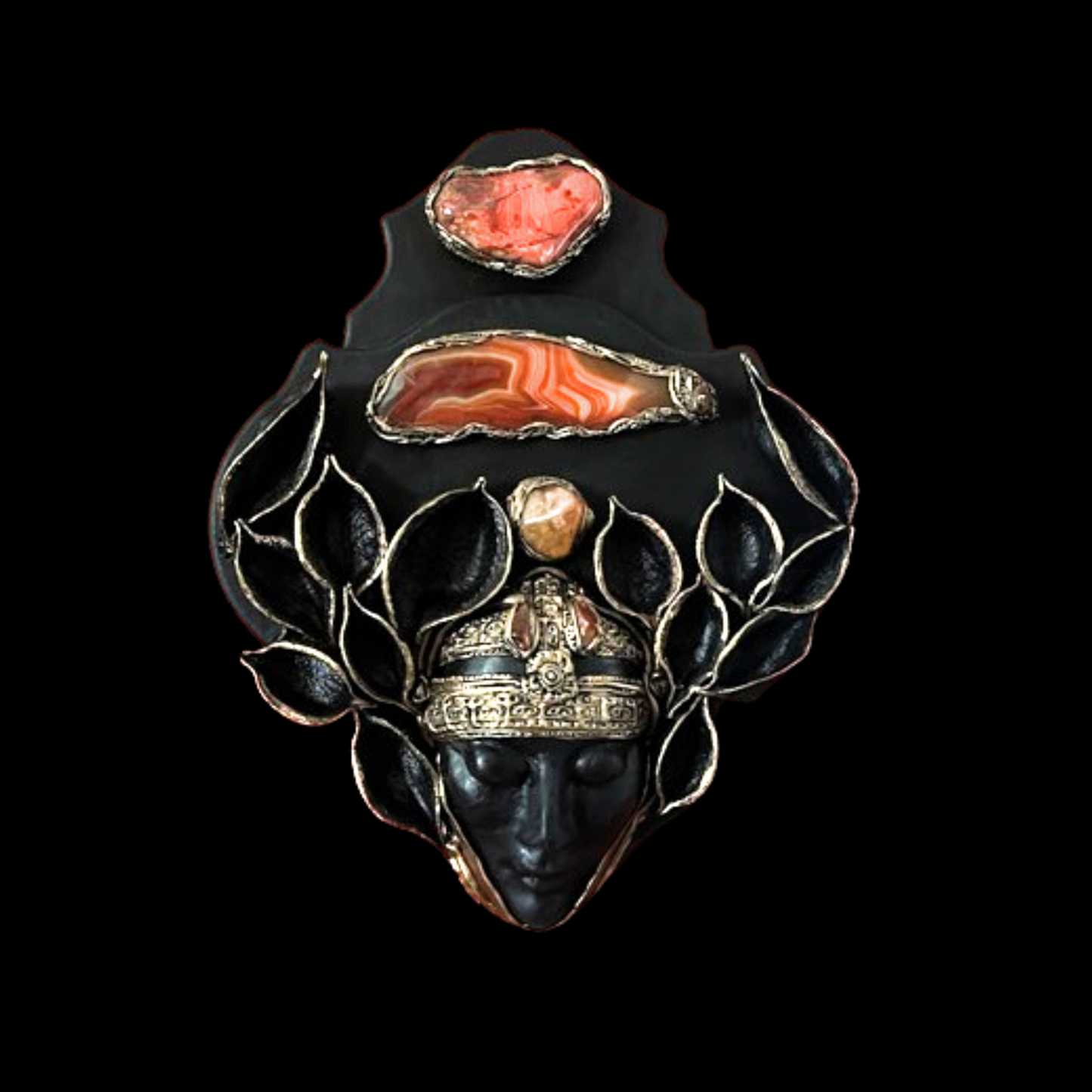 The concentrated. Handcrafted Crystal Wall Art Sculpture with Citrine, Jasper & Agate