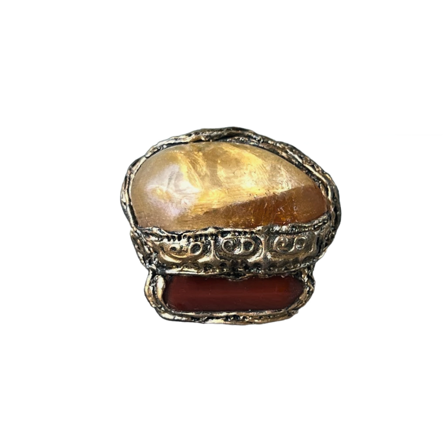 Chunky Citrine & Carnelian Ring, Large Statement Crystal Ring
