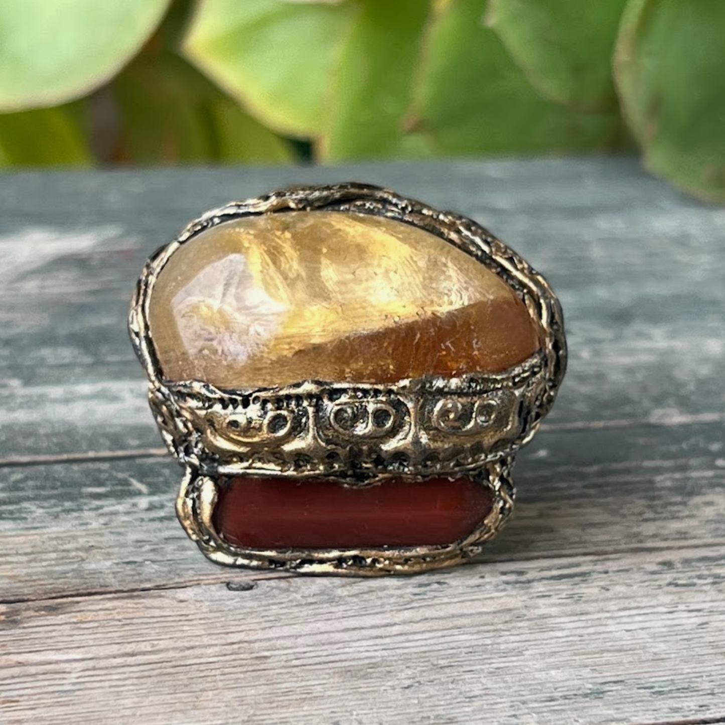 Chunky Citrine & Carnelian Ring, Large Statement Crystal Ring