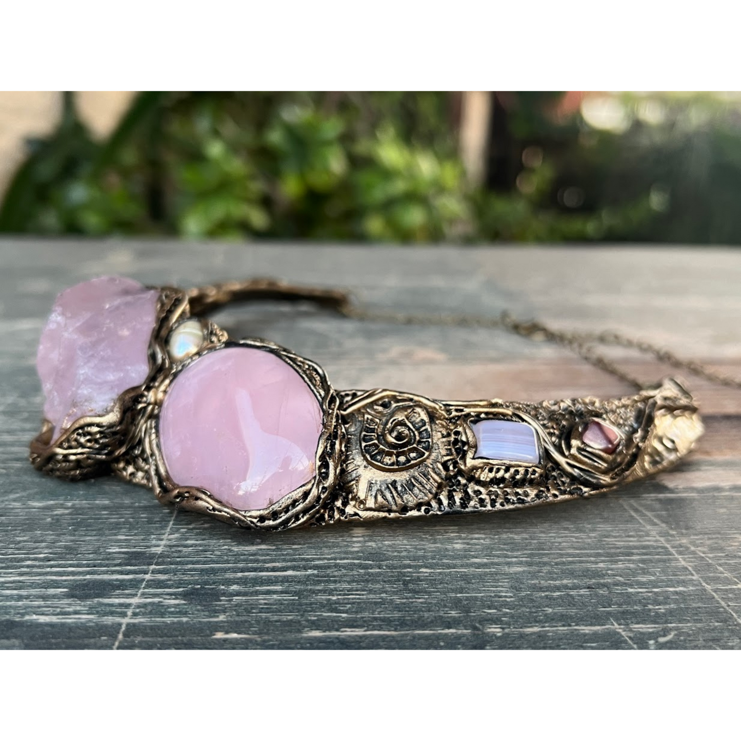 Rose Quartz Chunky Raw Crystal Necklace, Boho Statement Choker Collar