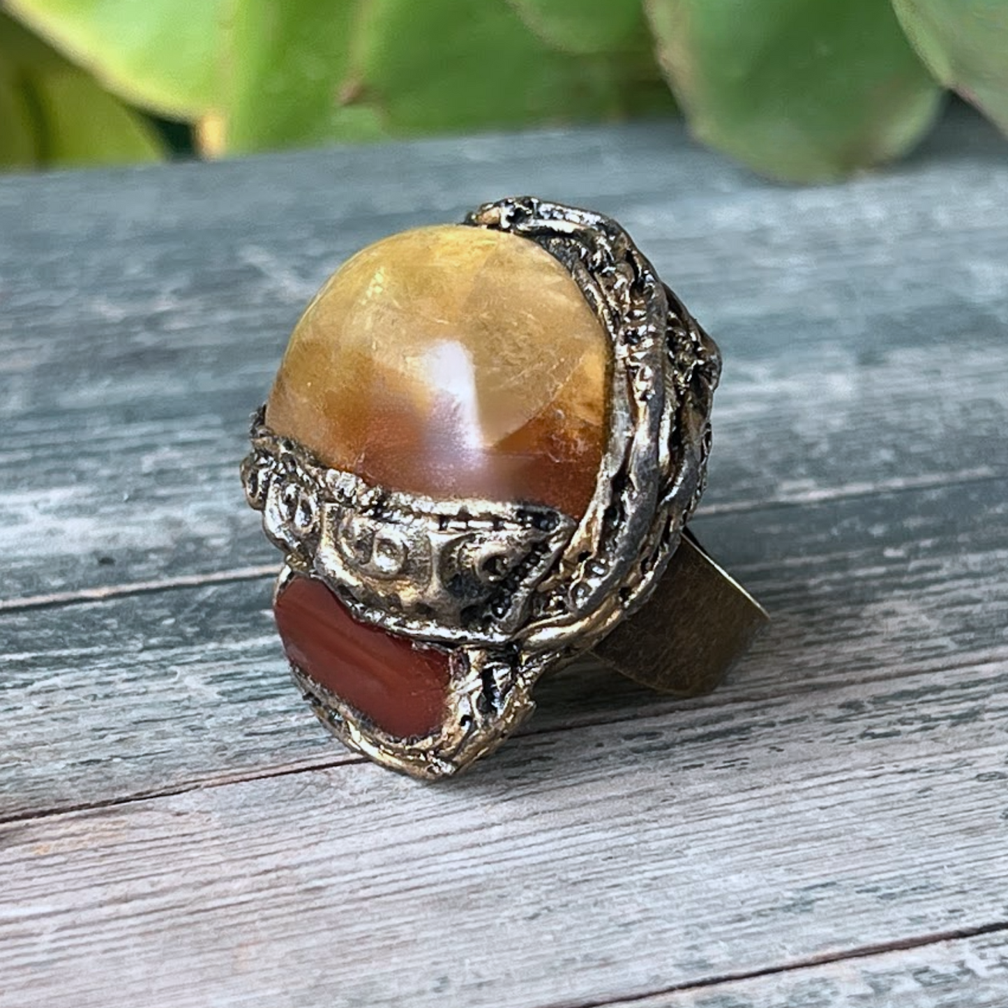Chunky Citrine & Carnelian Ring, Large Statement Crystal Ring