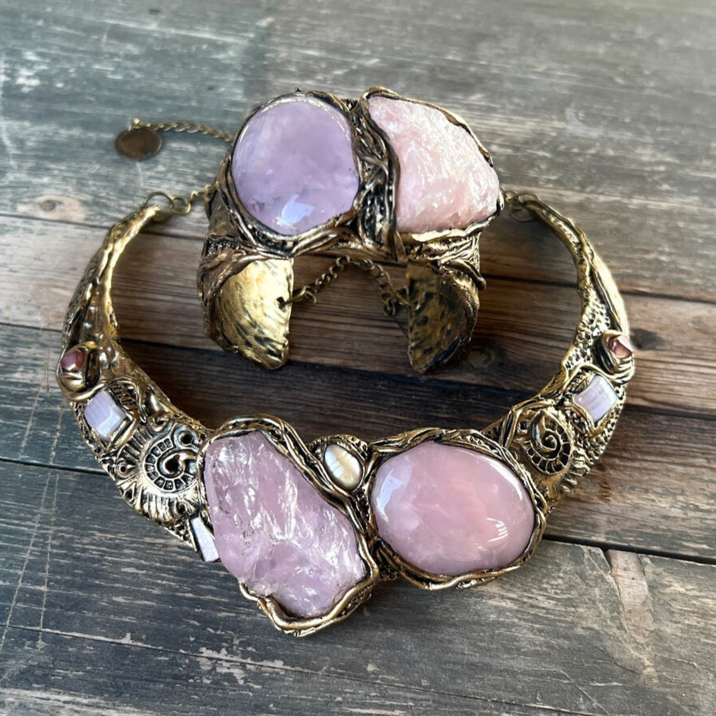 Rose Quartz Chunky Raw Crystal Necklace, Boho Statement Choker Collar