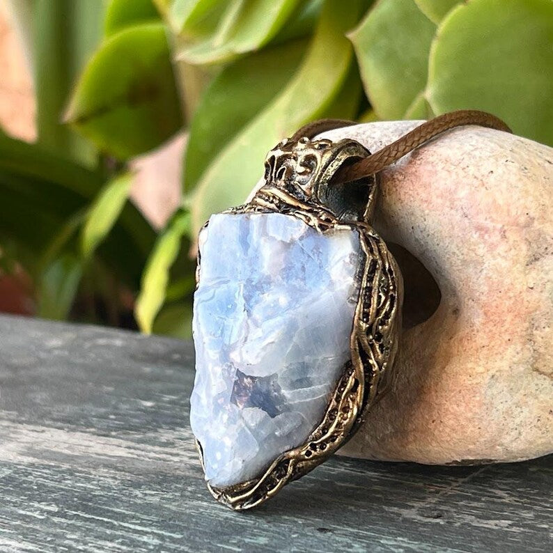 Blue Calcite Necklace - Natural Crystal Healing Pendant, Unique Gift