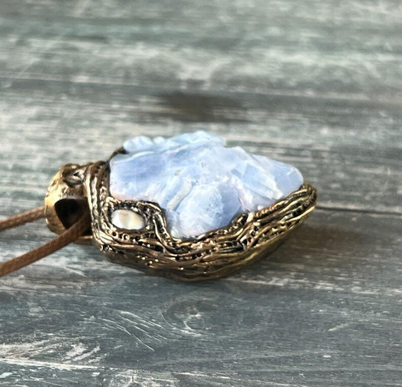 Blue Calcite Necklace - Natural Crystal Healing Pendant, Unique Gift