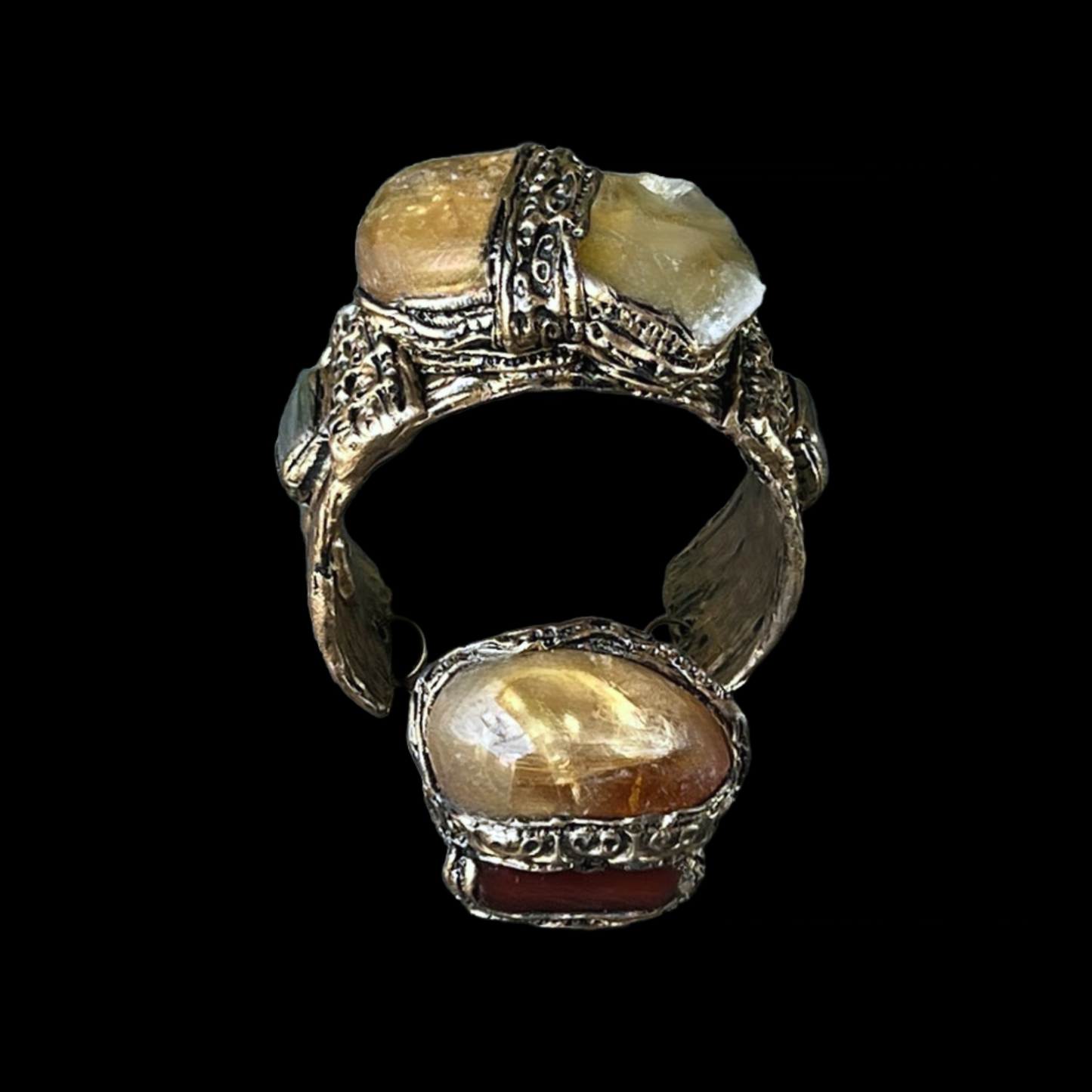 Chunky Citrine & Carnelian Ring, Large Statement Crystal Ring