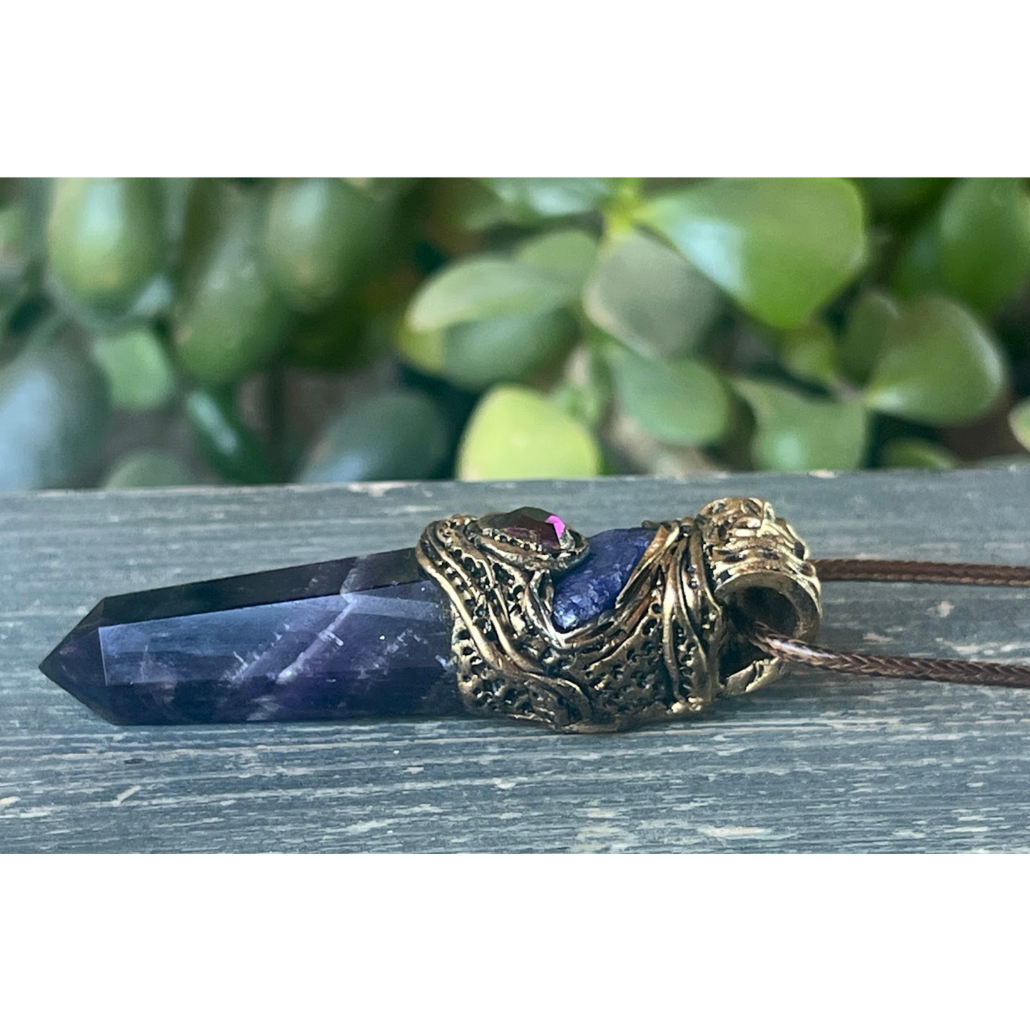 Chevron Amethyst & Raw Tanzanite Protection Amulet Necklace - Gemstone Jewelry for Spiritual Gifts