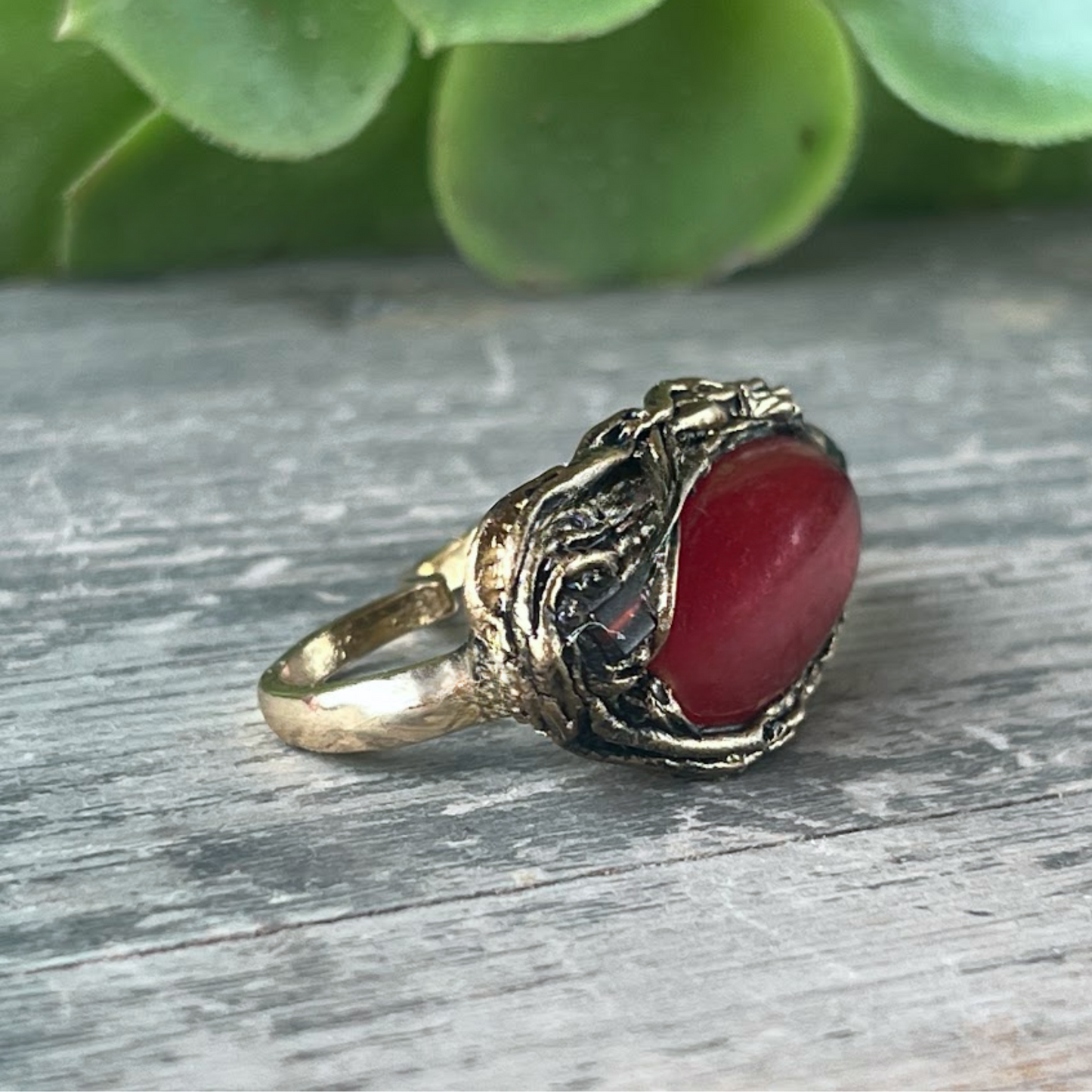 Carnelian Statement Chunky Ring - Bold Double Finger Cocktail Jewelry
