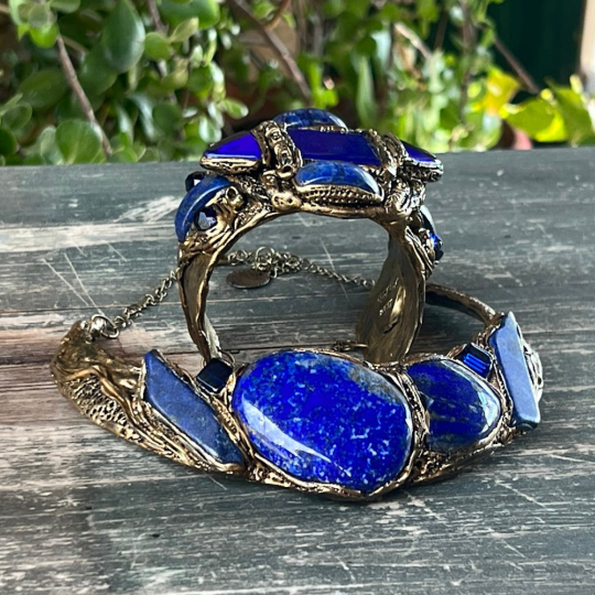 Chunky choker Lapis Lazuli collar, blue stone necklace