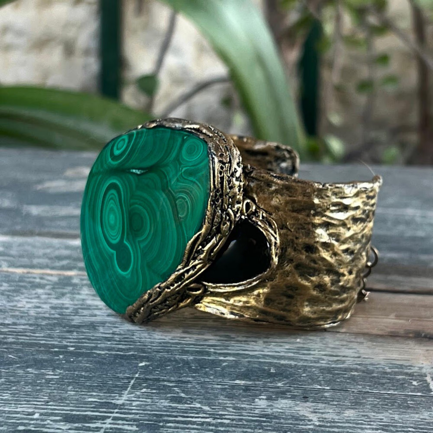 Malachite Large Cuff Bracelet - Chunky Green Gemstone Jewelry