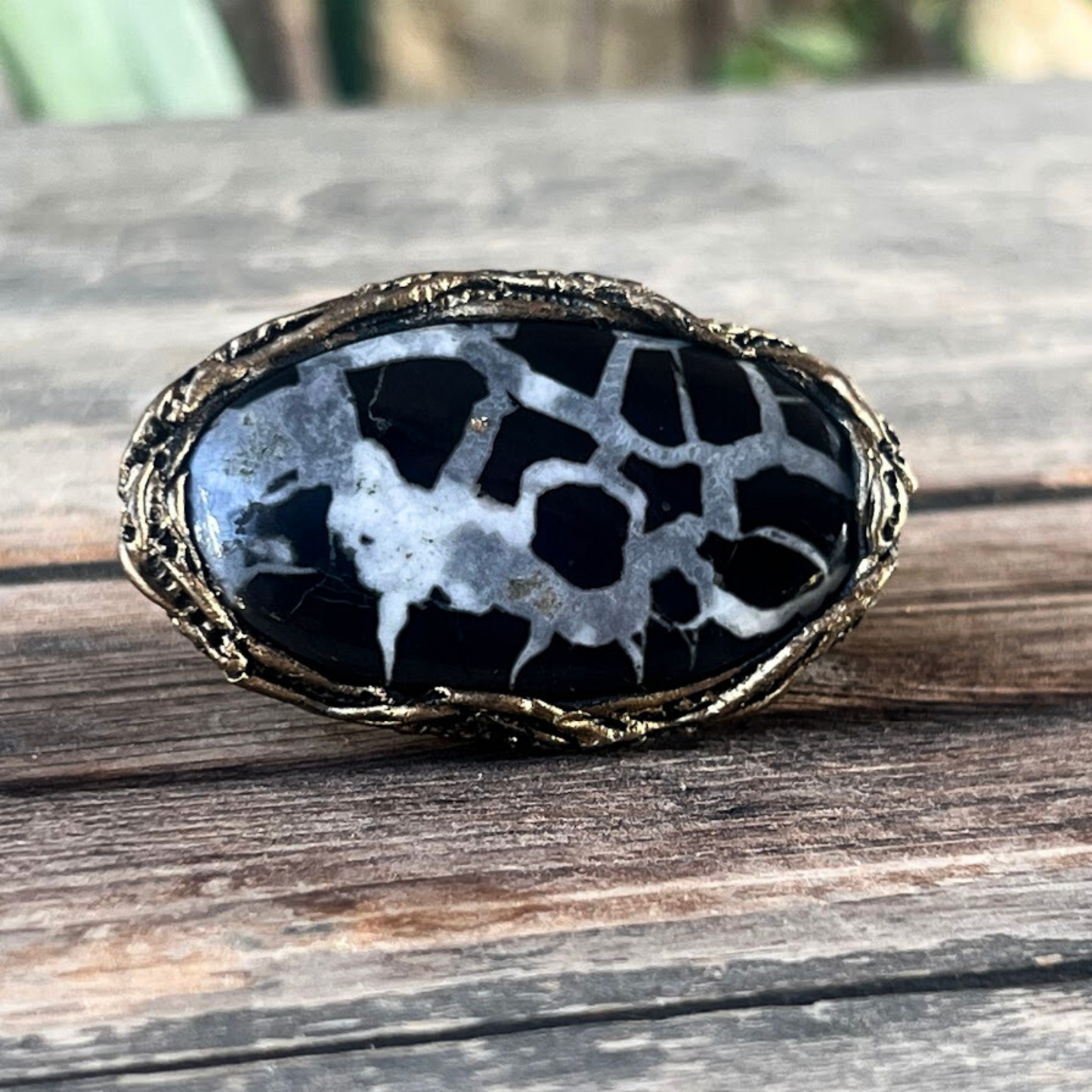Statement Black Septarian Ring - Chunky Gemstone Cocktail Ring