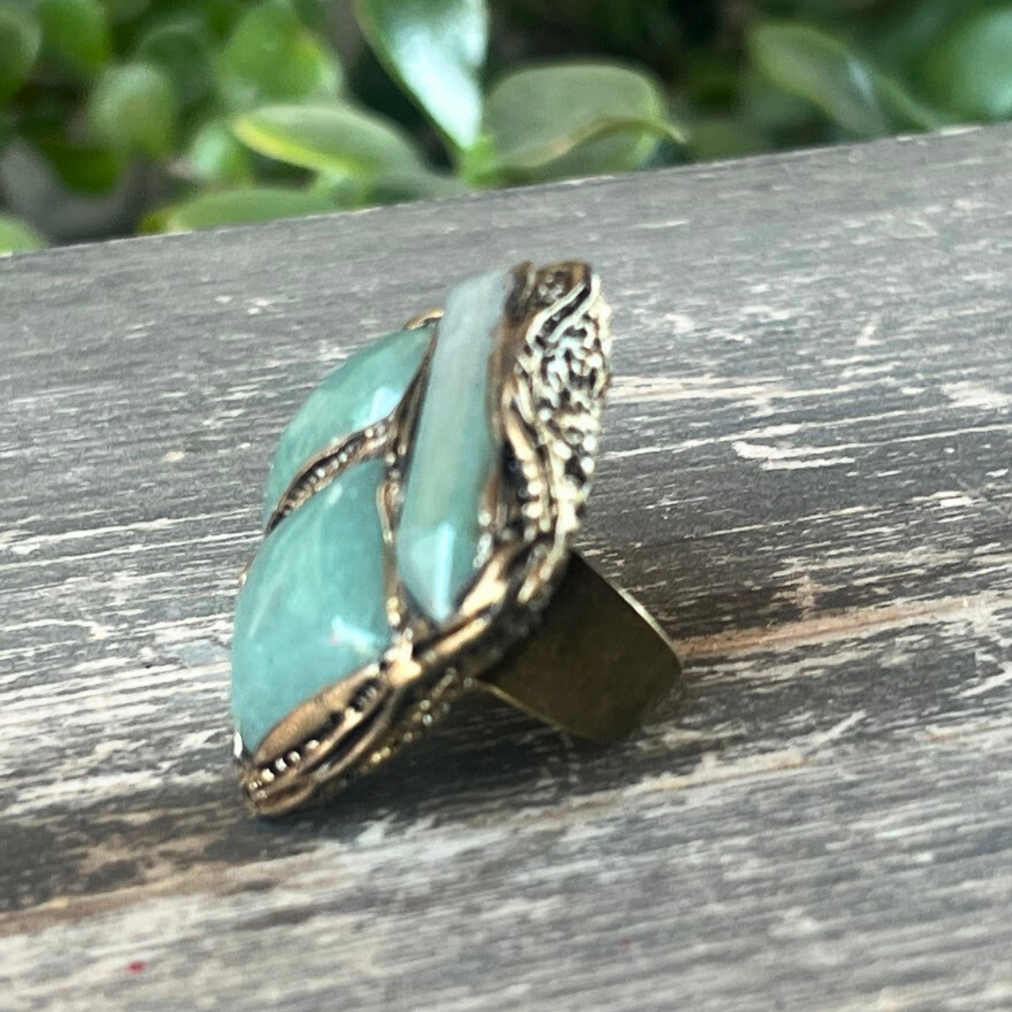 Green Stone Chunky Ring with Aventurine, Boho Cocktail Statement