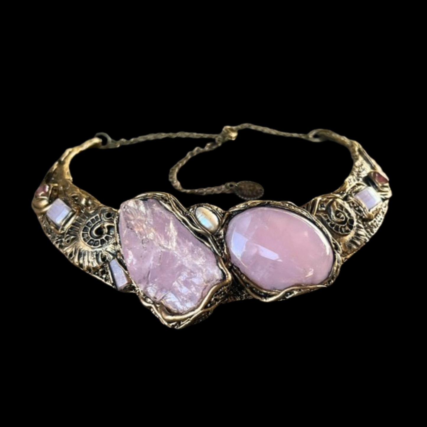 Rose Quartz Chunky Raw Crystal Necklace, Boho Statement Choker Collar