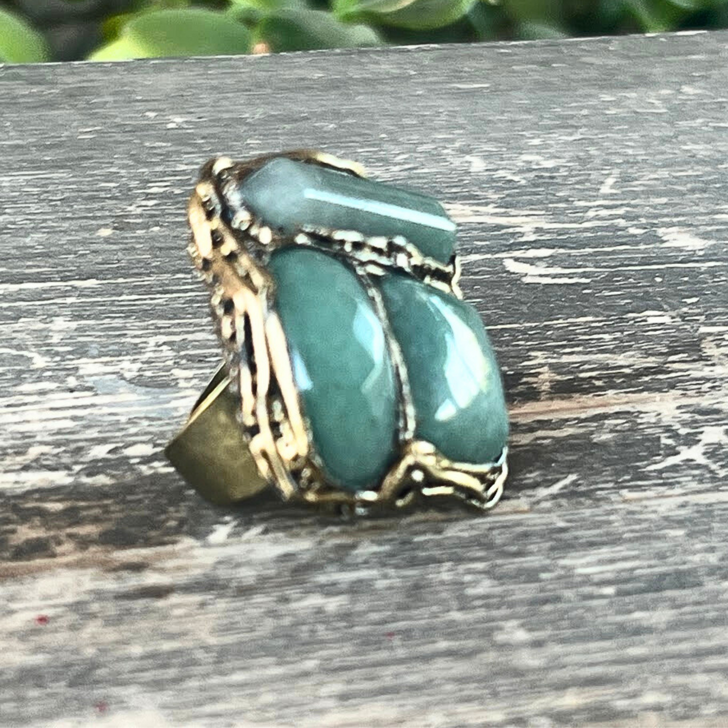 Green Stone Chunky Ring with Aventurine, Boho Cocktail Statement