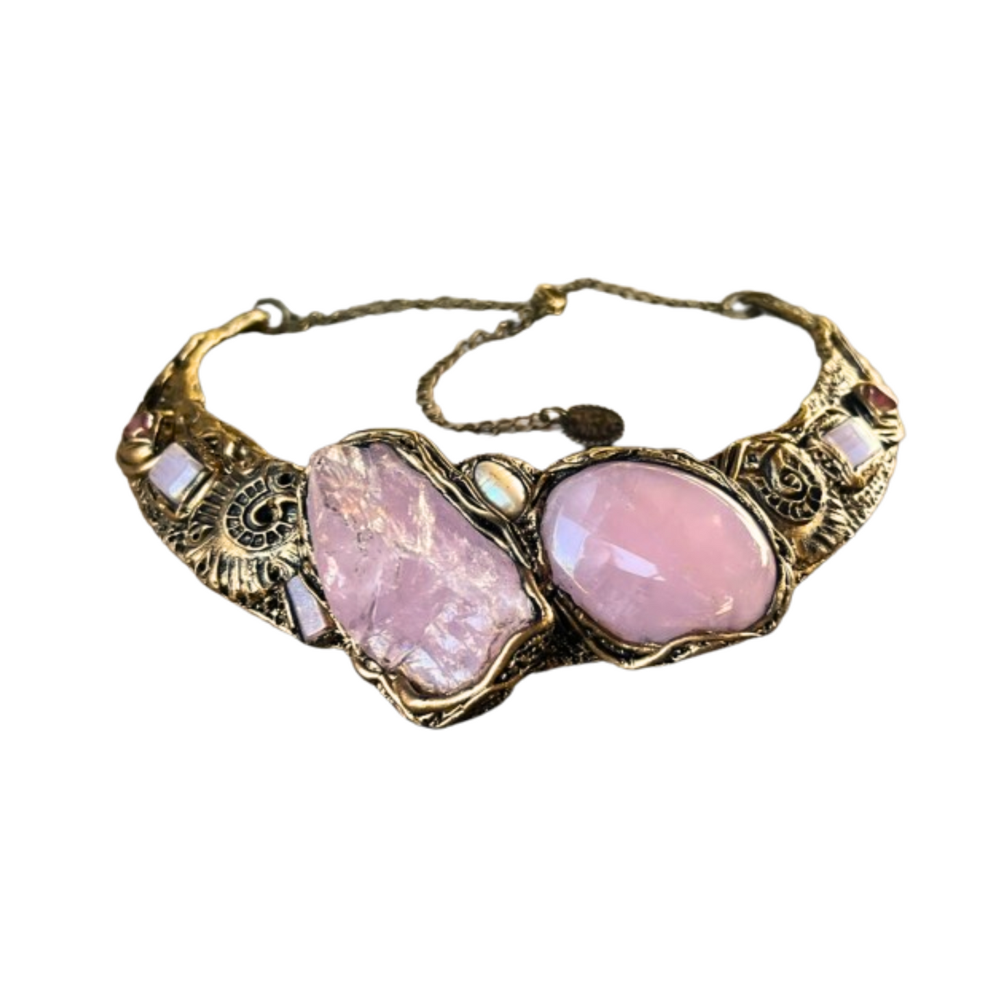 Rose Quartz Chunky Raw Crystal Necklace, Boho Statement Choker Collar