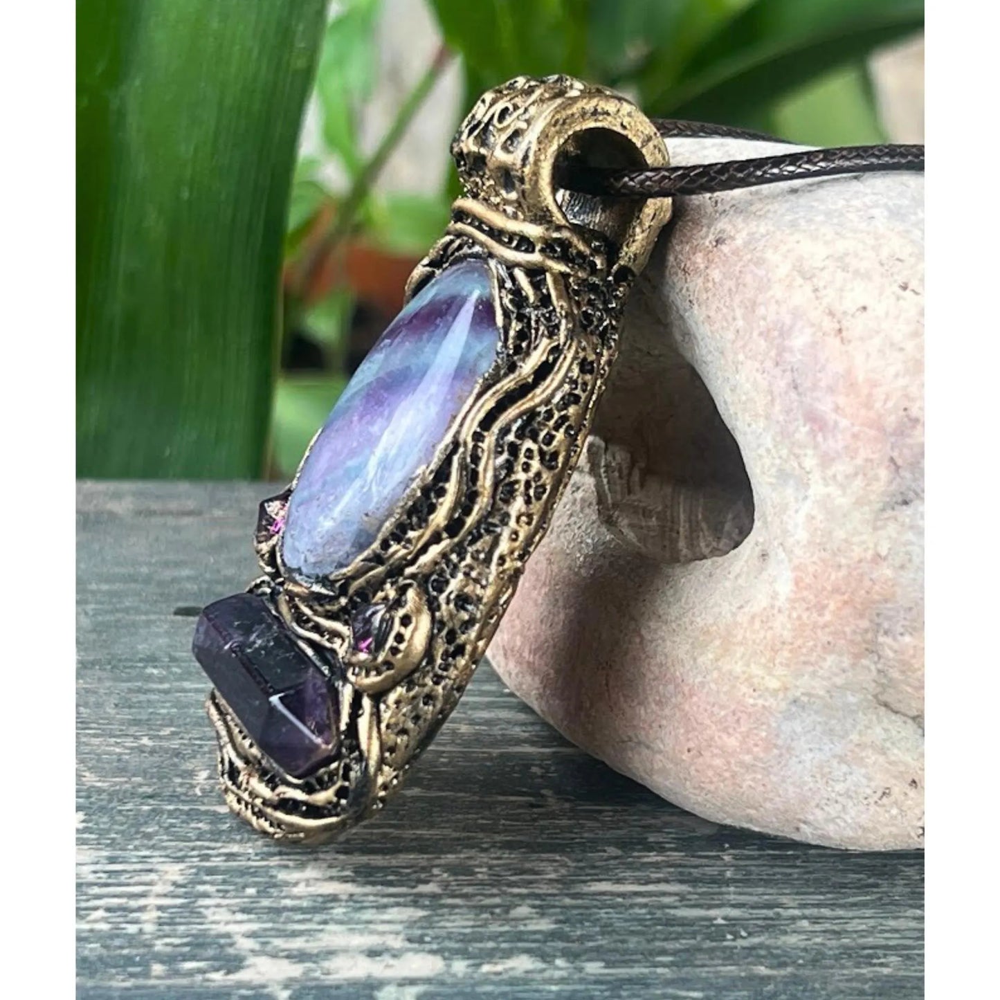 Purple Crystal Amethyst Fluorite Necklace - Statement Gemstone Jewelry