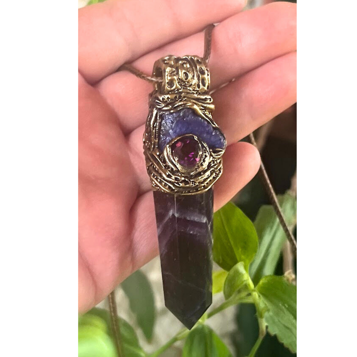 Chevron Amethyst & Raw Tanzanite Protection Amulet Necklace - Gemstone Jewelry for Spiritual Gifts