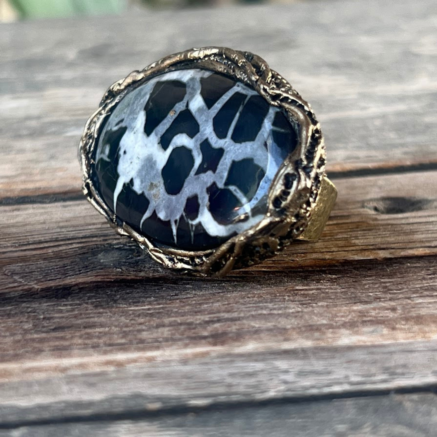 Statement Black Septarian Ring - Chunky Gemstone Cocktail Ring