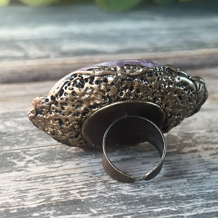 Chunky Purple Charoite Ring - Statement Gemstone Cocktail Ring